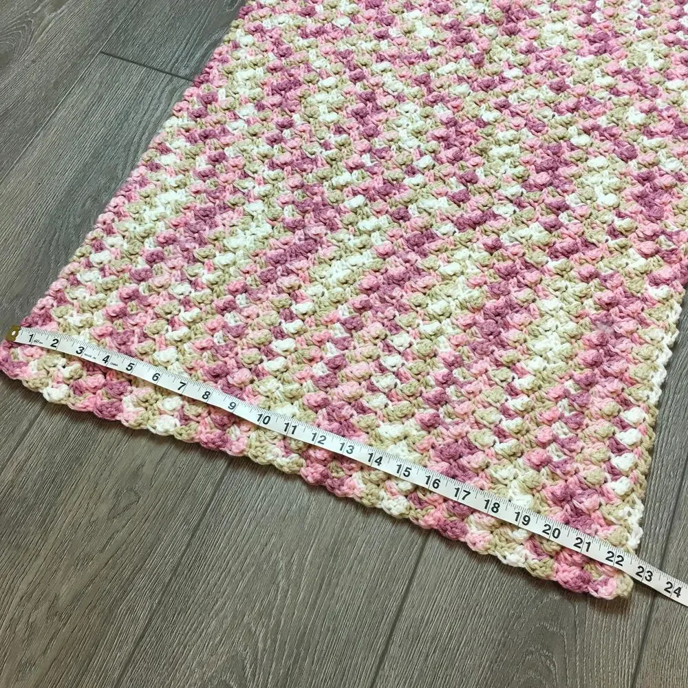 Vintage Crochet Baby Blanket Handmade Pink White Purple Crib Soft 27